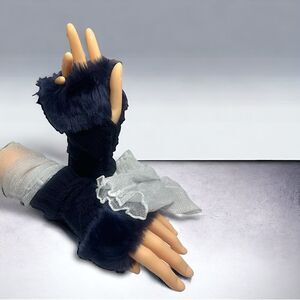 SXY l Custom Set l Elegant Silver Arm Sleeves Shimmery & Sheer, Royal Blue Glove